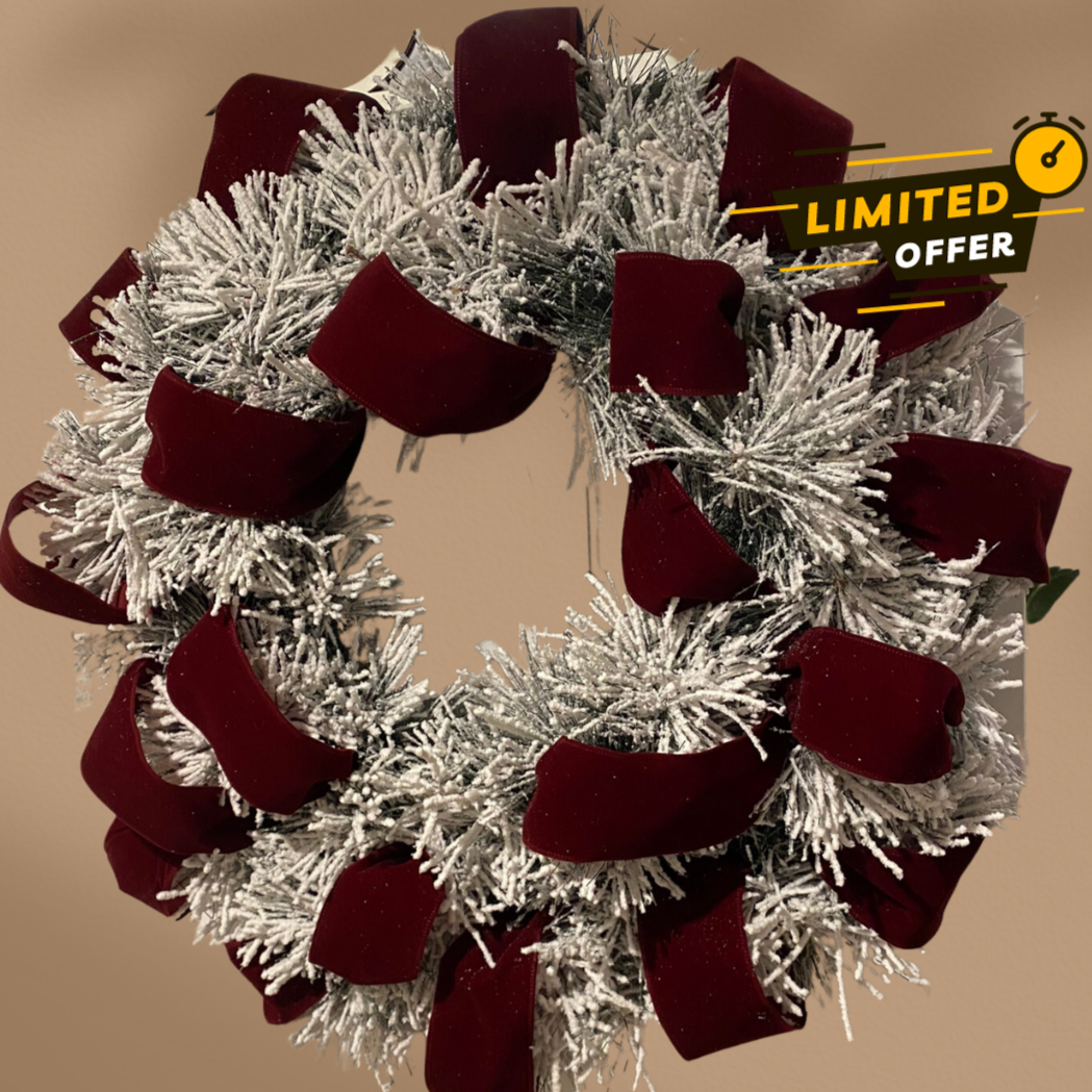 Red Velvet Flocked Holiday Wreath 24inches