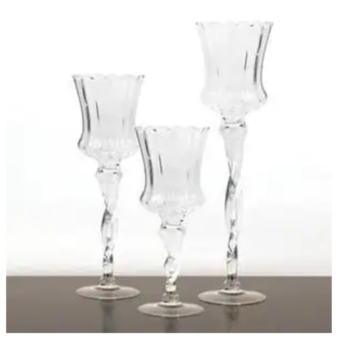 Clear Glass Candleholders, Set of 3